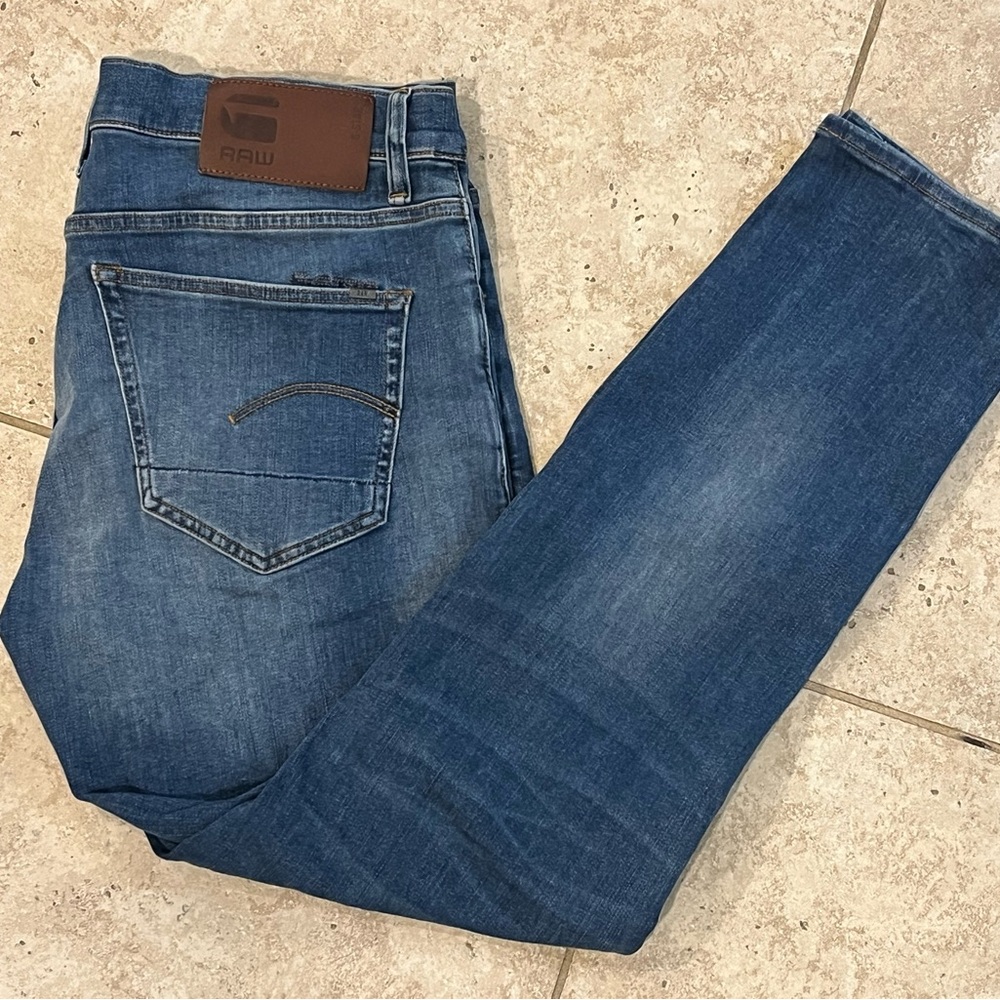 G-Star 3301 Slim Fit Denim Jeans 33X30 Distressed NWOT Medium Wash
